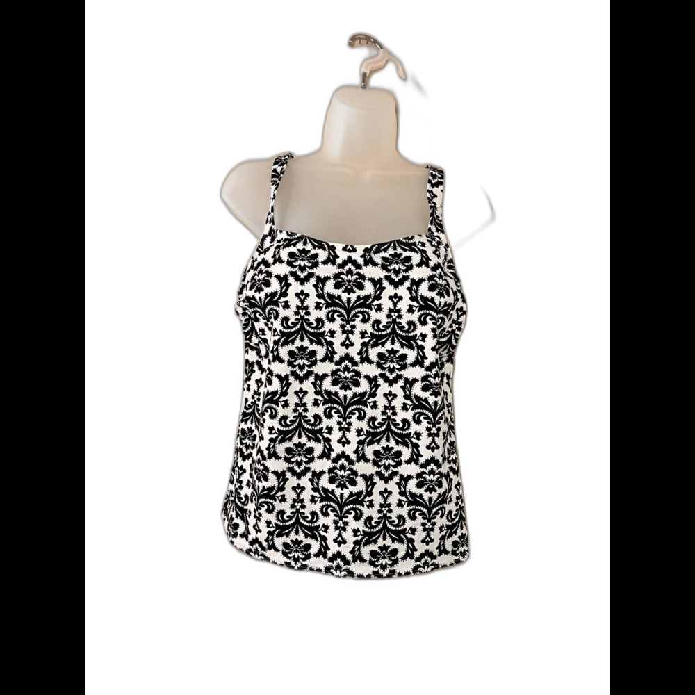 Lands' End Womens Size 6 Tankini Halter Top Black White Pattern